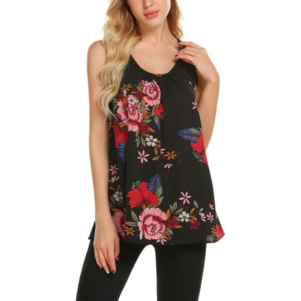 Zeagoo Sleeveless Floral Chiffon Top Size XL - Chic Style